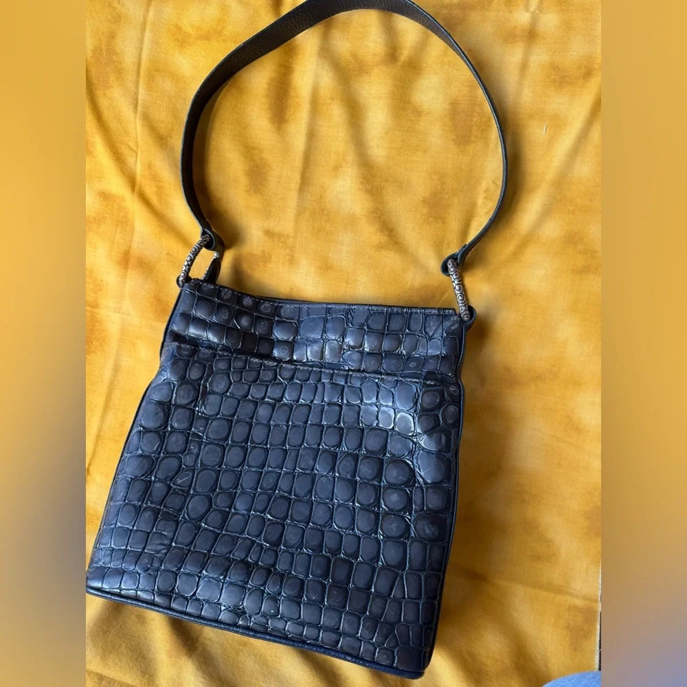 Brighton Black Croc-Embossed Shoulder Bag - Picture 3 of 9